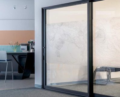 Modern office space with glass doors