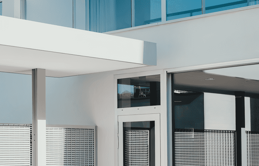 Modern glass building entrance