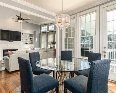 Bright living room with glass table.