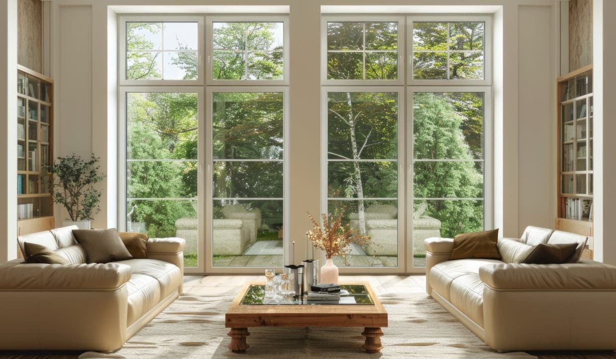 Bright living room with large windows