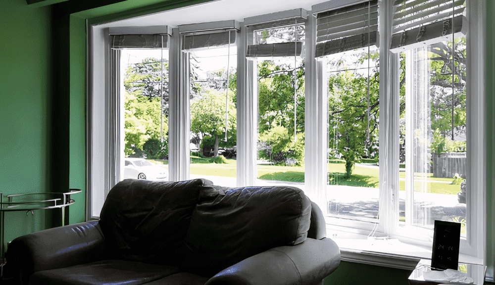 Living room with large bay window.